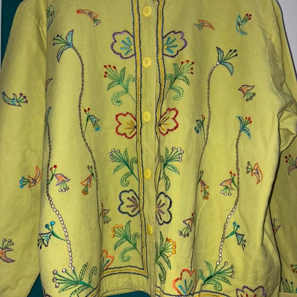 Sari Studio Yellow Embroidered Button-Front Shirt Jacket